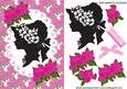 Silhouette of Vintage Lady with Pink Flowers