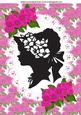 Silhouette of Vintage Lady with Pink Flowers on Lace A4