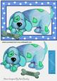 Funky Blue Painted Dog in Polkadot Frame with Bone