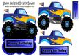Blue Monster Truck with Flames Over the Edge