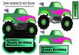 Green/pink Monster Truck with Flames Over the Edge