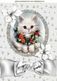 Little Kitten with Holly Wreath and Poinsettias A4