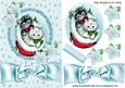 Kittens in Santa Hat with Ice Blue Bow & Poinsettias