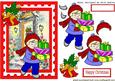 Little Boy with Presents Outside His Front Door