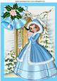 Pretty Vintage Girl with Little Bird & Christmas Bells A4