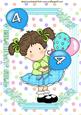 Sweet Birthday Girl Aged 4 with Balloons A4
