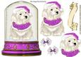 Cute White Westie in Pink Santa Hat in Snow Dome