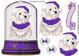 Cute White Westie in Purple Santa Hat in Snow Dome