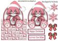 Cute Bunny in Pink Santa Hat Over the Edge