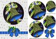 Vintage Bells in Blue with Holly & Bow, Oval Pyramids