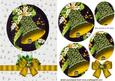 Vintage Bells in Gold with Holly, Round Pyramids