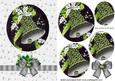 Vintage Bells in Silver with Holly & Bow, Oval Pyramids