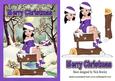 Pretty Girl in Purple Santa Suit, in Cottage Snowscene