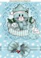 Little Kitty in Santa Hat in Her Basket with Bow A4