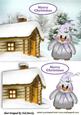 Cute Little Penguin in the Snow with Cottage