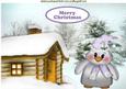 Cute Little Penguin in the Snow with Cottage A4