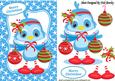 Little Blue Owl with Christmas Baubles in Star Frame