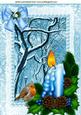 Pretty Snow Scene with Blue Candle and Robin A4