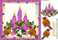 Pink Candles with Holly and Robins 8x8