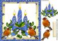 Blue Candles with Holly and Robins Snowdome 8x8