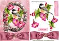 Pretty Bird in Rose Frame with Bow and Flowerss