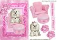 Cute Little Westie Sitting in Pink Arm Chair, with Roses