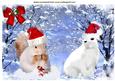 Cute White Bunny and Squirrel in Santa Hats in the Snow A4