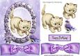 Little Vintage Kitten Playing & Little Bird in Rose Frame