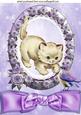 Little Vintage Kitten Playing & Little Bird in Rose Frame A4