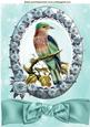 Pretty Blue Bird in Frame of Roses with Bow A4