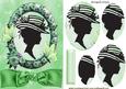 Pretty in Green/pink Rose Frame Silhouette Lady Oval Pyramid