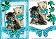Vintage Kitties in Turq Lace Frame with Bow & Roses