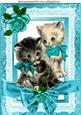 Vintage Kitties in Turq Lace Frame with Bow & Roses A4