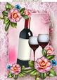 Red Wine, with Glasses, and Pretty Flowers A4