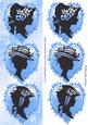 Pretty Vintage Silhouette Ladies in Blue Frill Hearts Dl