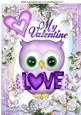 Cute Little Lilac Owl with Hearts & Butterflies A4
