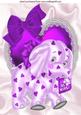 Purple Elephant on Frill Heart with Bow A4