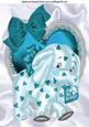 Turq Elephant on Frill Heart with Bow A4