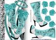 Turq Vintage Boots with Black Lace and Turq Roses