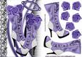 Purple Vintage Boots with Black Lace and Purple Roses