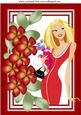 Classy Lady in Red with Her Pooch with Pretty Flowers A4