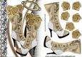 Vintage Gold Boots with Black Lace and Gold Roses