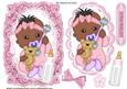 Ethnic Baby Girl with Her Bottle on Card, Lace Topper