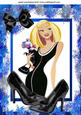 Pretty Lady in Blue Flowered Frame with Black Satin Bow A4