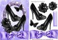 Black Sequin Shoes with Flower in Purple Rose Frame with Bow