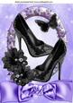 Black Sequin Shoes with Flower in Purple Rose Frame A4