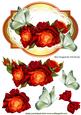 Red and Gold Roses on Lace with Green Butterfly