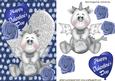 Little Silver Dragon on Blue Fur with Heart and Roses