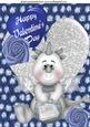 Little Silver Dragon on Blue Fur with Heart and Roses A4