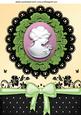 Vintage Cameo of Pretty Lady on Black Lace & Bow A4